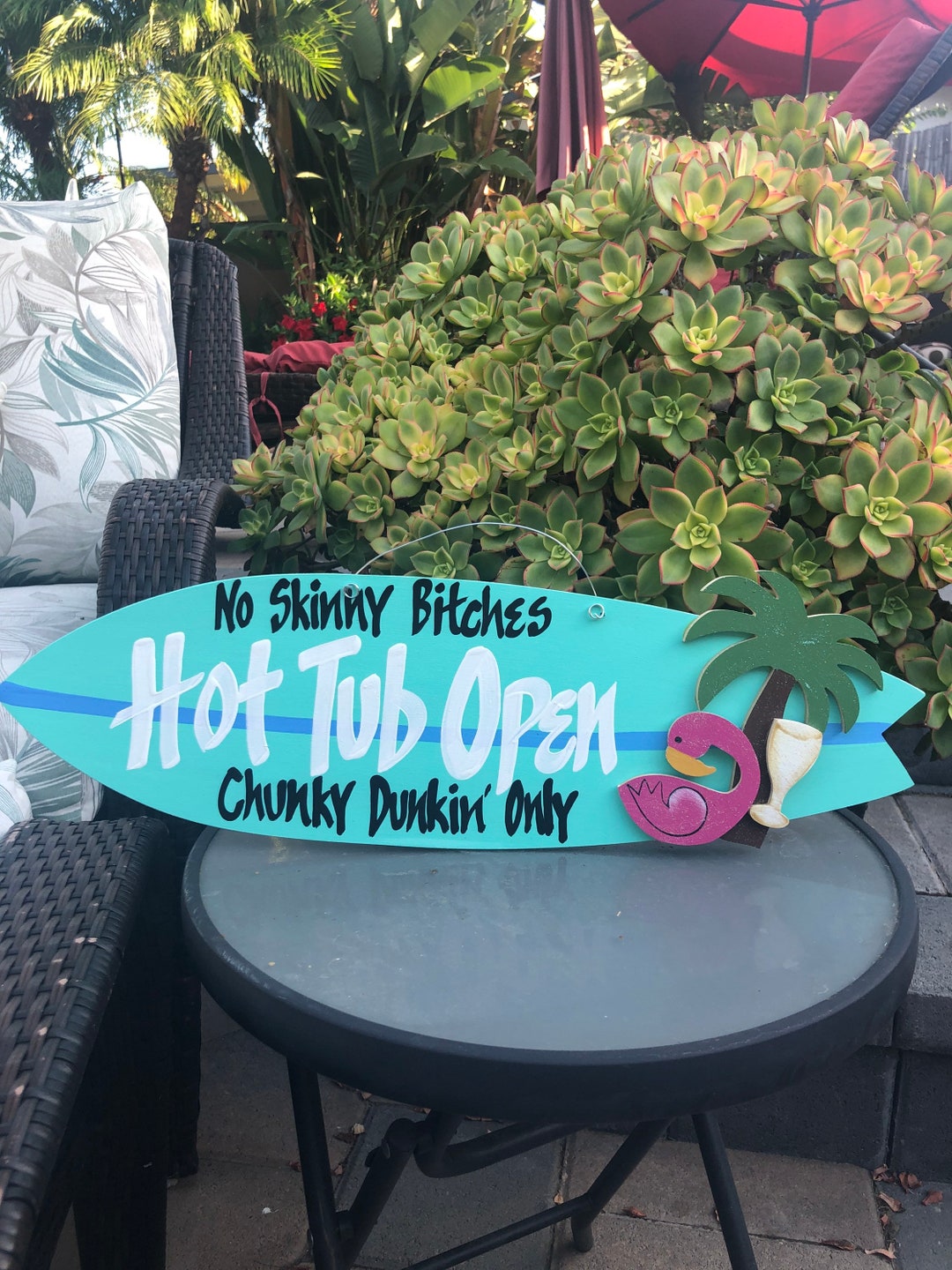 Hot Tub Sign, Hot Tub Decor, Hottub,backyard Decor,surfboard Sign,pool Sign,flamingos,tiki Sign