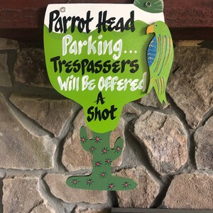 Margarita Tiki Bar Sign, Free Shipping!  Handmade Wood Cocktail Shaped Drink, Cut-out Parrot included, Perfect for the Parrot Head Fan Gift