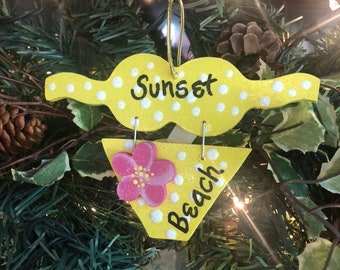 Yellow Bikini Bathing Suit Free Personalized Wood Christmas Ornament Tropical Beach Holiday Decor Xmas Package Gift Tag & Tree Decorations