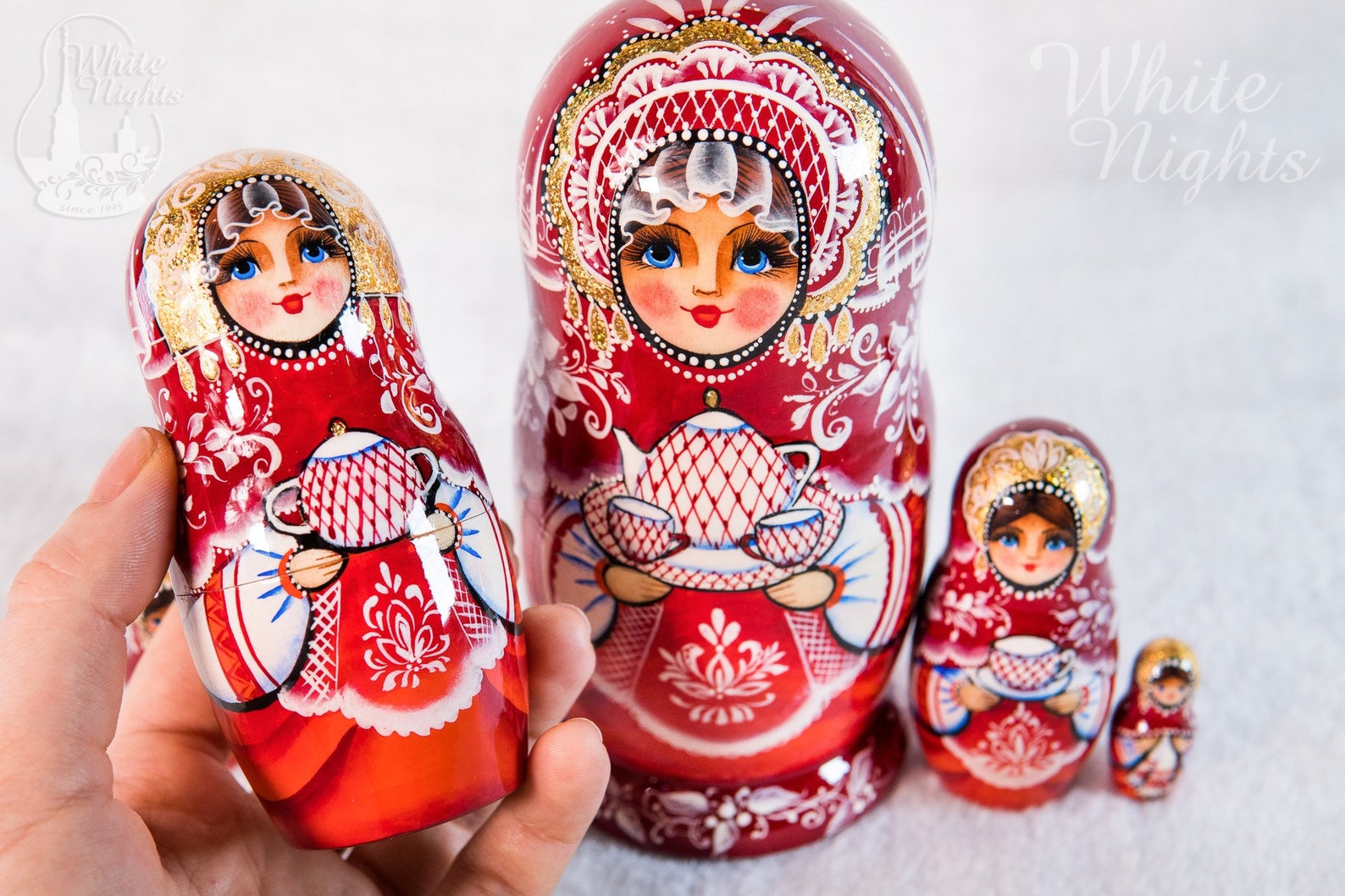 Custom nesting dolls Tea drinking 5 pieces Matryoshka Etsy