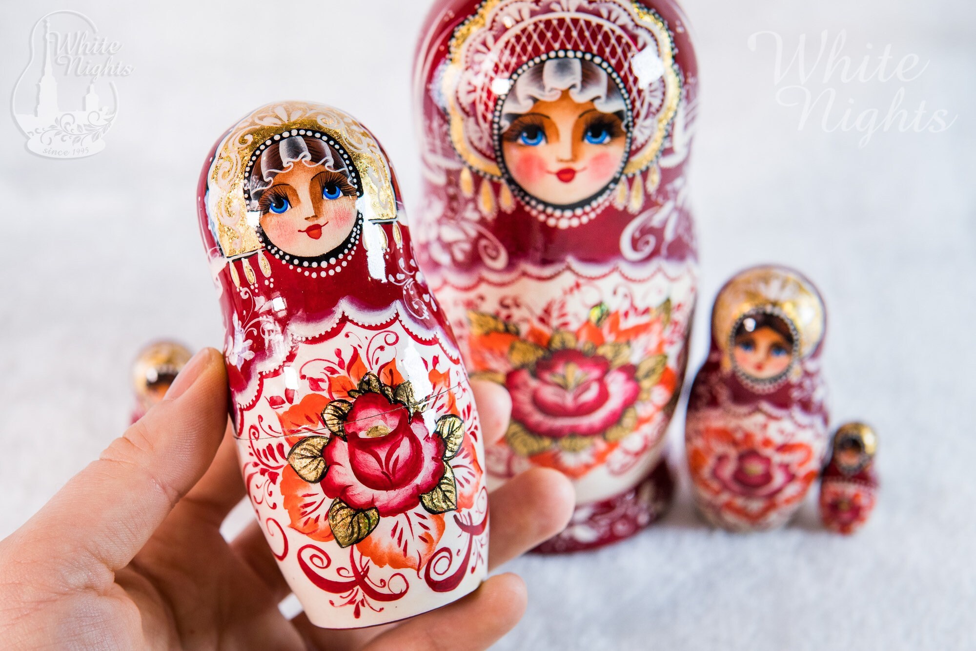 Red flowers doll Custom nesting dolls 5 pieces Matryoshka Etsy