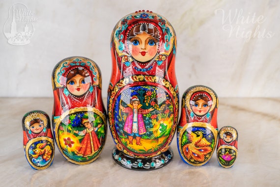 Fairytales nesting dolls 5 pieces Frog Princess Palekh Russian matryoshka dolls 5.9 Babushka doll Stacking doll