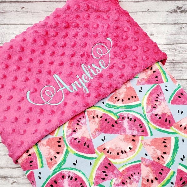 Personalized Watermelon Baby Blanket, Baby Minky, Custom Baby Blanket, Watermelon Minky, Baby Lovie, Watermelon Crib Blanket, Baby Flannel