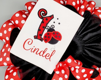 Ladybug 1st Birthday Tutu Outfit: Red Polka Dot Ribbon Trim