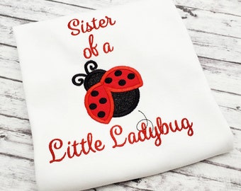 Embroidered Ladybug Sister of the Birthday Girl, Personalized Sister of the Birthday Day Girl, Ladybug Outfit, Sibling Birthday Shirt