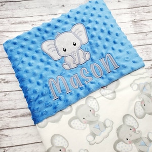 Elephant Personalized Embroidered Baby Blanket, Elephant Customized Toddler Blanket With Name, Minky Crib Blanket, Elephant Receiving Minky