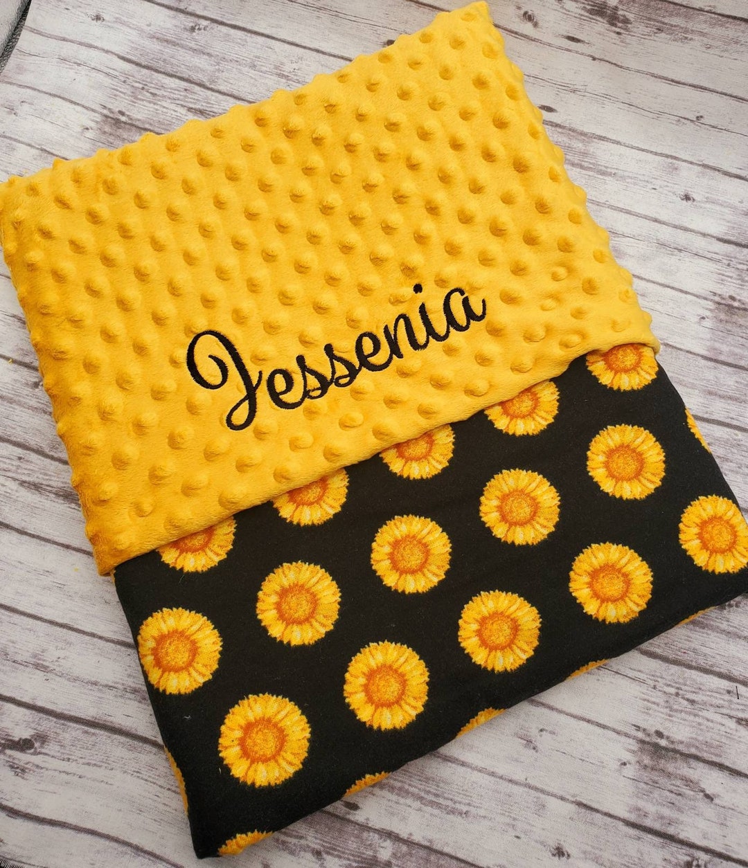 Personalized Sunflower Baby Blanket, Baby Minky, Custom Baby Blanket