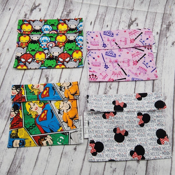 Reusable Washable Snack Bags, Reusable Snack Bags, Snack Bag with hook and loop closure, Fun Reusable Snack Bags, Trendy Reusable Snack Bags