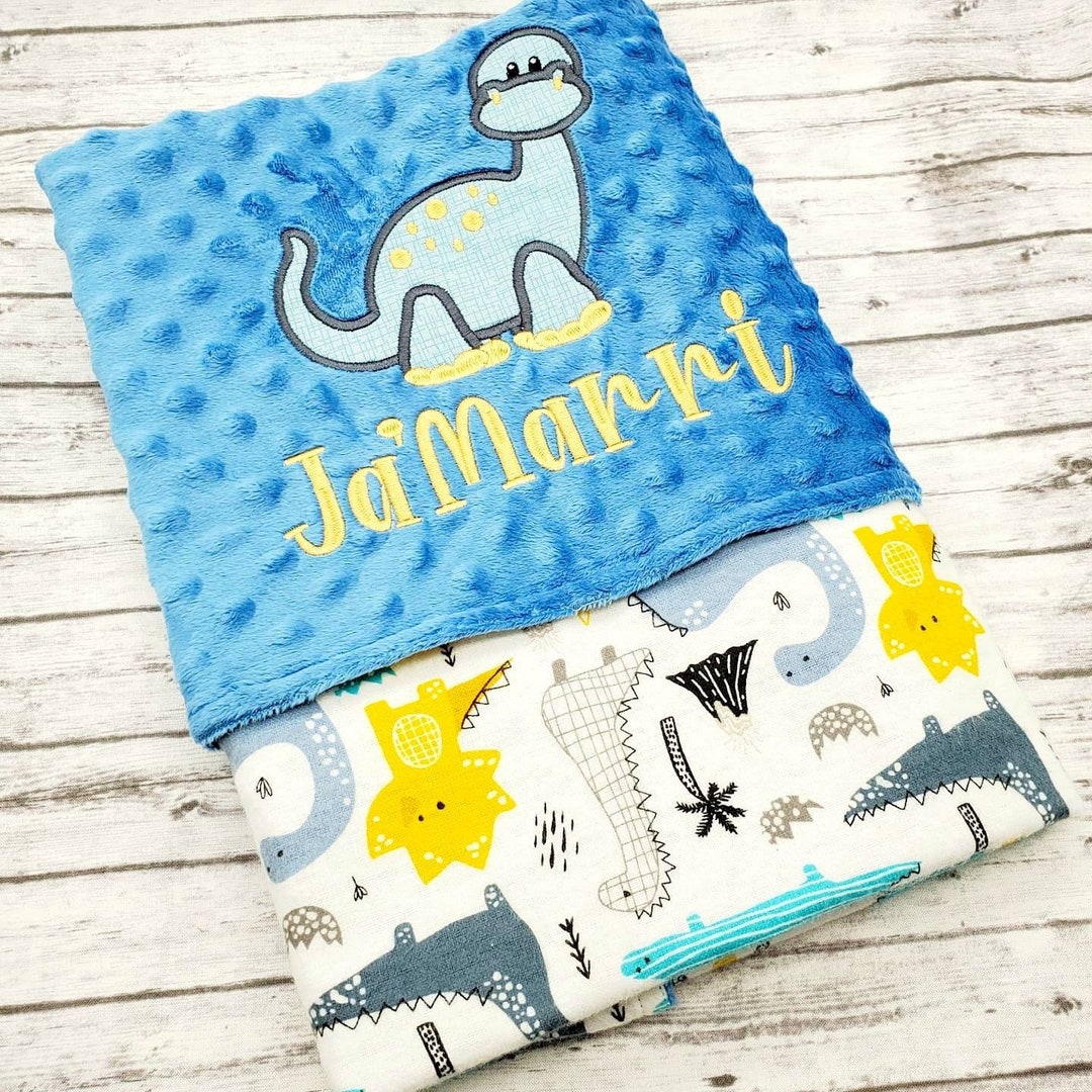 Personalized Dinosaur Baby Blanket, Dino Baby Minky, Custom Baby