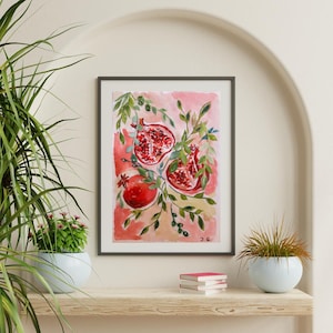 ORIGINAL ART PRINT, Pomegranates art, pomegranates watercolour and gouache art print