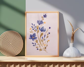 Original floral art print, watercolor art print floral art print, 5x7 printed art print, muted florals art print