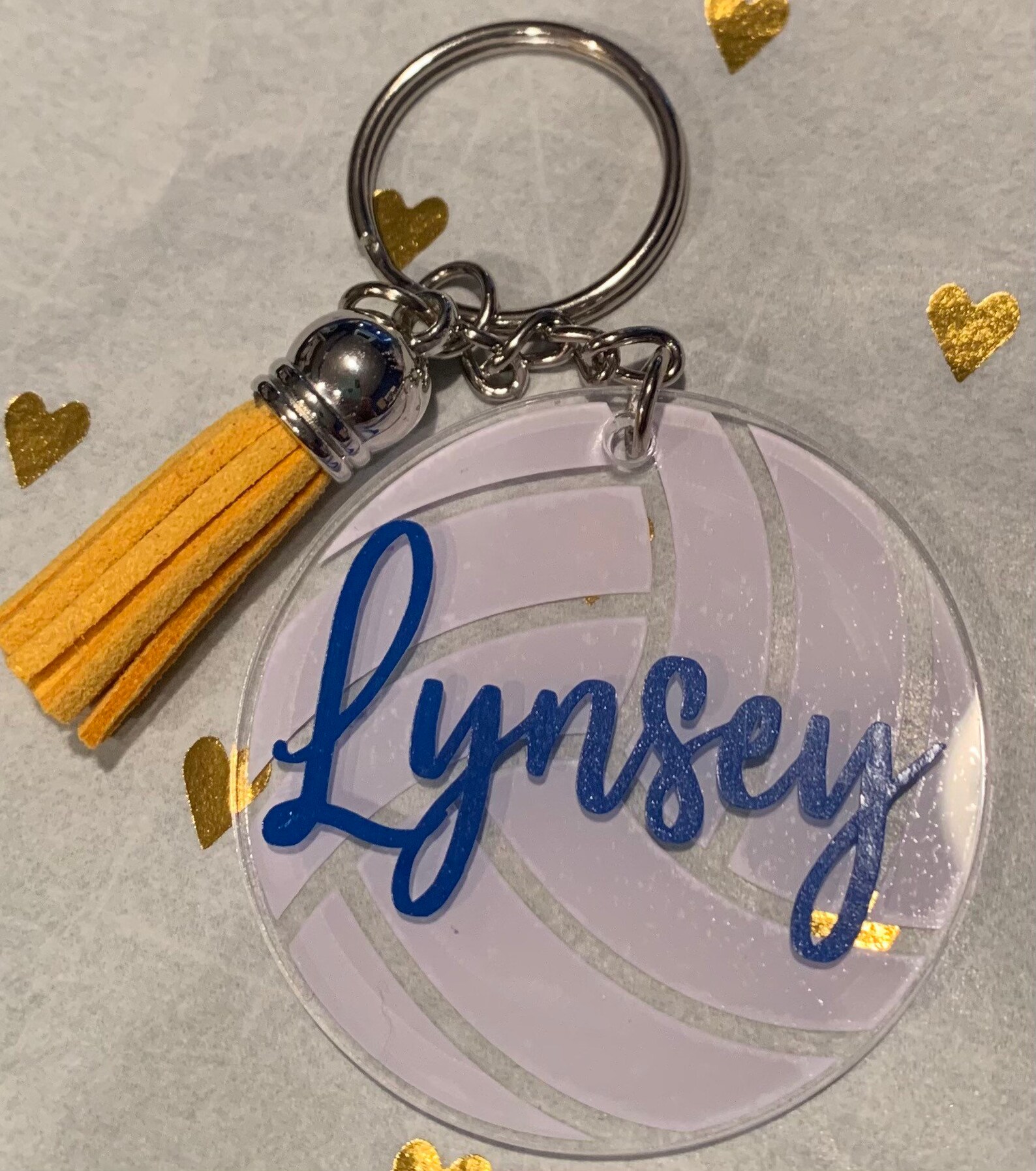 Volleyball Acrylic Keychain With Leather Tassel Etsy