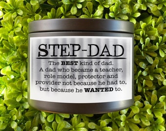 Stepdad stepfather appreciation definition gift 8 oz scented candle Father’s Day birthday Christmas birthday gag gift