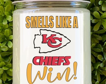 Smells like a Kansas City Chiefs win 9 oz scented candle manifestation good luck sports football team fan gift