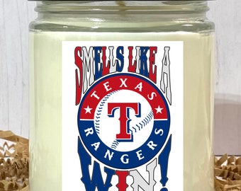 Smells like a Texas Rangers WIN 9 oz scented candle manifestation good luck sports baseball team fan gift