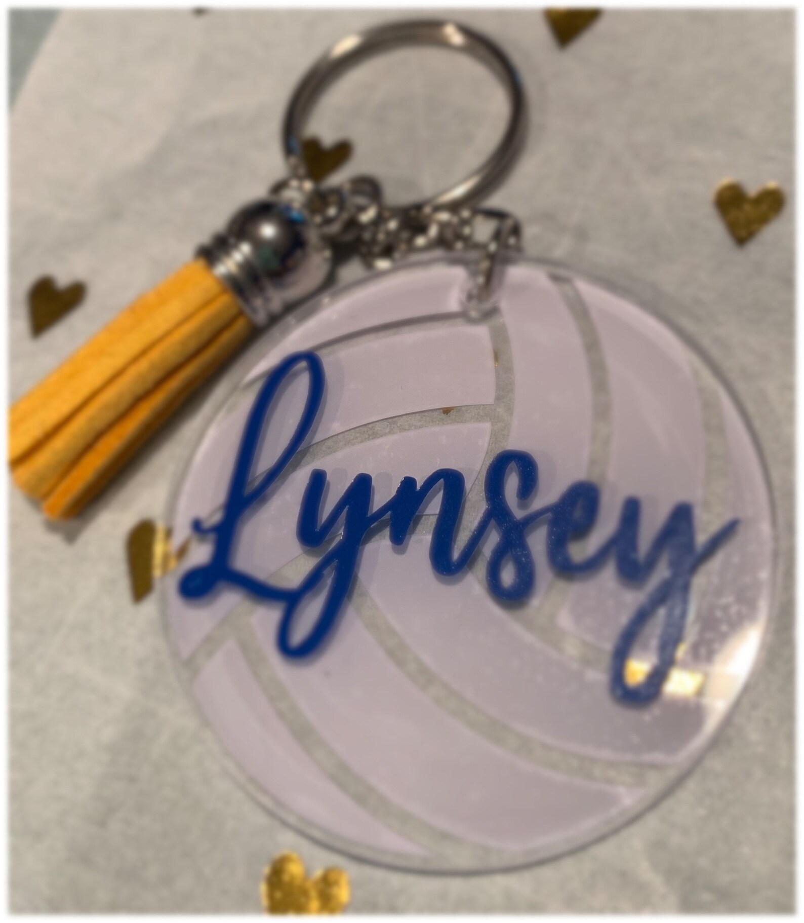 Volleyball Acrylic Keychain With Leather Tassel Etsy