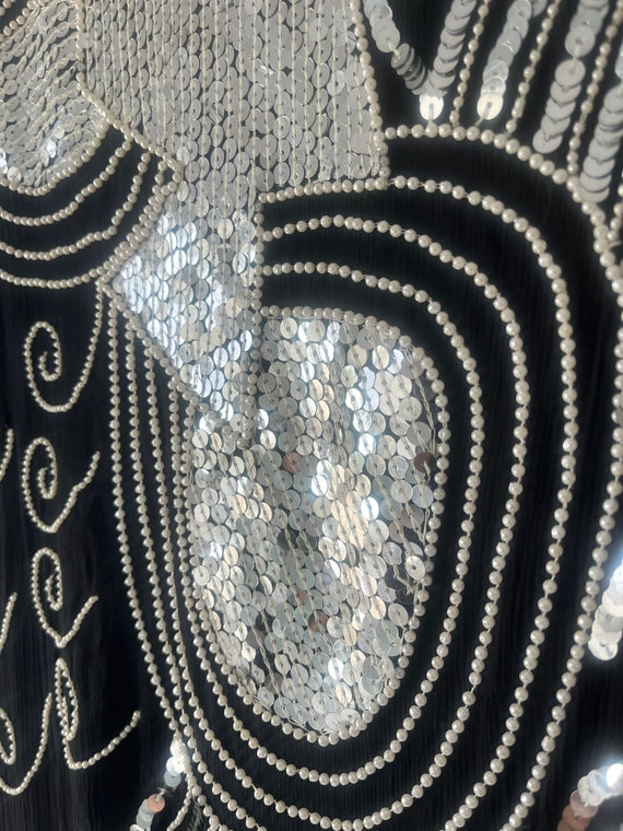 SWEE LO black sequin and pearl silk top. Size Med… - image 4