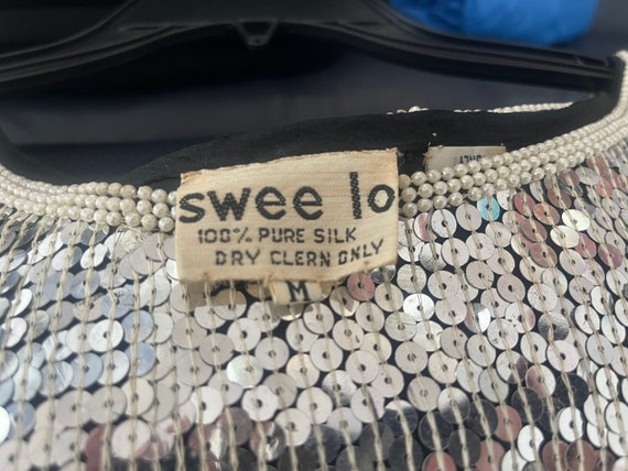 SWEE LO black sequin and pearl silk top. Size Med… - image 3