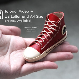 Mini Leder Sneaker Muster, Leder Pdf Vorlage, Leder Tutorial, Leder Schlüsselanhänger, Mini Schuh Vorlage, Lederhandwerk für Puppen