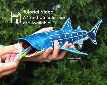 Leather Whale Shark Zipper Pencil Case Pattern, Leather Pdf Template, DIY Leathercraft, Pencil Box, Leather gift idea, Back to school gift