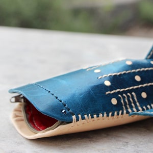 May include: A blue leather whale shark pencil case with white stitching and white polka dots. The case is open to reveal a red lining. The text "THE PARCHMENT HONGKONG" is visible in the bottom right corner.