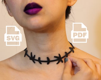 Szablon naszyjnika ze skóry, plik SVG dla Cricut, wzór skóry PDF, plik do cięcia laserowego skóry, skóra na Halloween, łatwy wzór skóry