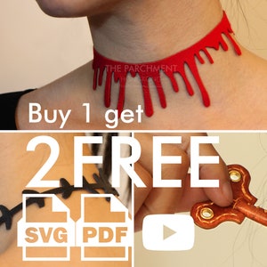 Halloween Leather Choker Template Bundel, SVG-bestand, PDF-leerpatroon, Leather Laser Cut-bestand, Halloween-leer, gemakkelijk leerpatroon