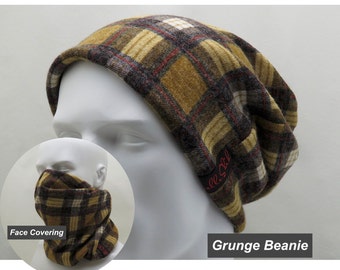 Seattle Grunge Beanie: Plaid Multi-Functional Hat, Made in USA