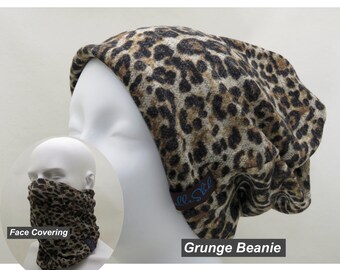 Leopard Print Grunge Beanie: Multi-Functional USA Made Hat