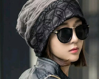Seattle Grunge Lace Beanie: Multi-Functional Knit Scarf, Headband - Made in USA