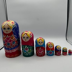 Vintage Set of 8 Wooden Russian Matryoshkas, Painted Matryoshkas, Collectible