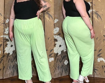 Pantalon droit Roamans vert pastel des années 1990. Taille élastique. Bon état. 3X 4X