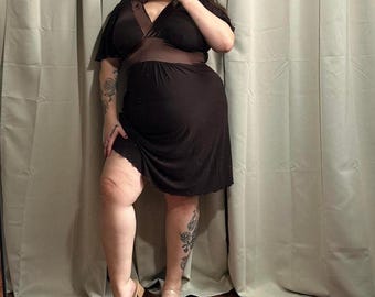90s Brown Mini Dress: Vintage Plus Size Empire Waist