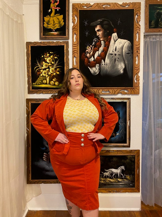 1980s 80s Plus Size Vintage Corduroy Blazer and Sk