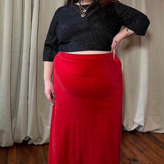 90s Red Velvet Midi Skirt Crazy Horse Liz Claiborne Size