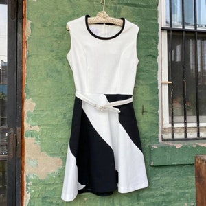 1960s Black and White Fit & Flare Polyester Dress