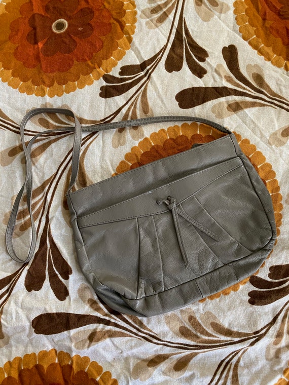 1980s Vintage Grey Leather Shoulder Bah Crossbody - image 1