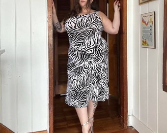 90s Zebra Print Dress: Vintage Sleeveless Slinky Dress