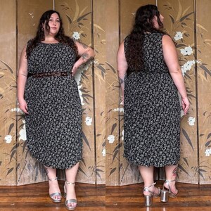 90s Floral Rayon Midi Dress: Vintage Empire Waist Plus Size