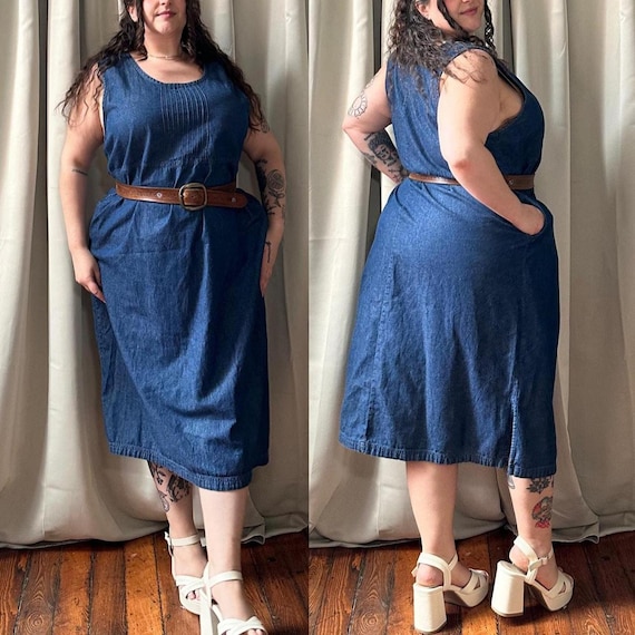 90s Dark Wash Denim Midi Dress - Plus Size Vintage Mainstreet Blues
