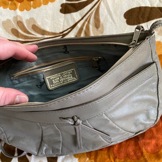 1980s Vintage Grey Leather Shoulder Bah Crossbody - image 3