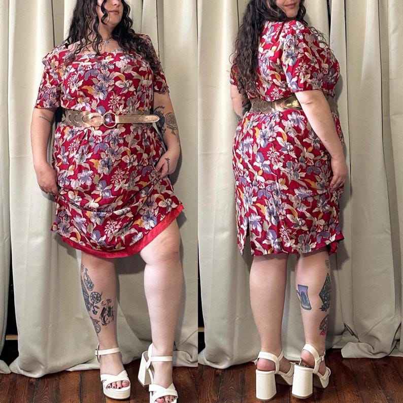 90s Floral Silk Midi Dress - Adrianna Papell Vintage Plus Size image 1