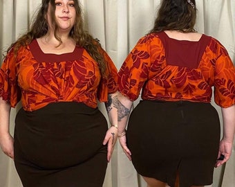 Lane Bryant Rot & Orange Leafy Babydoll Top mit quadratischem Ausschnitt. Anhänger 22/24. 100% Polyester. PlusGröße Vintage.