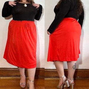 1970s Sears Vintage Red Midi Skirt: Plus Size Smocked Waist