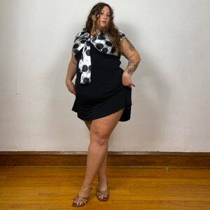 2000s Torrid Short Sleeve Dress With Pussybow, Black and Grey. Tag Size