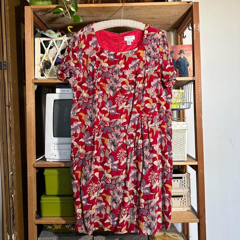 90s Floral Silk Midi Dress - Adrianna Papell Vintage Plus Size image 3