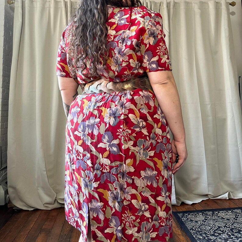 90s Floral Silk Midi Dress - Adrianna Papell Vintage Plus Size image 6