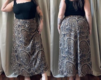 90s Paisley Chiffon Midi Skirt - Lane Bryant Plus Size Vintage