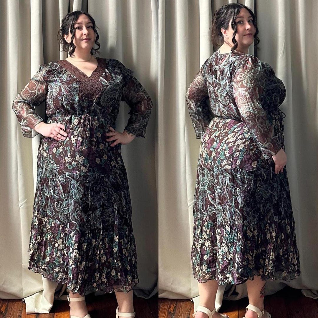 Chiffon with Beaded Waistband Long Dress Brown Plus Size