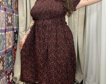 80s 90s JBS Ltd Red and Black Ditsy Floral Babydoll Maxi Dress. Tag size 24W. Good condition.